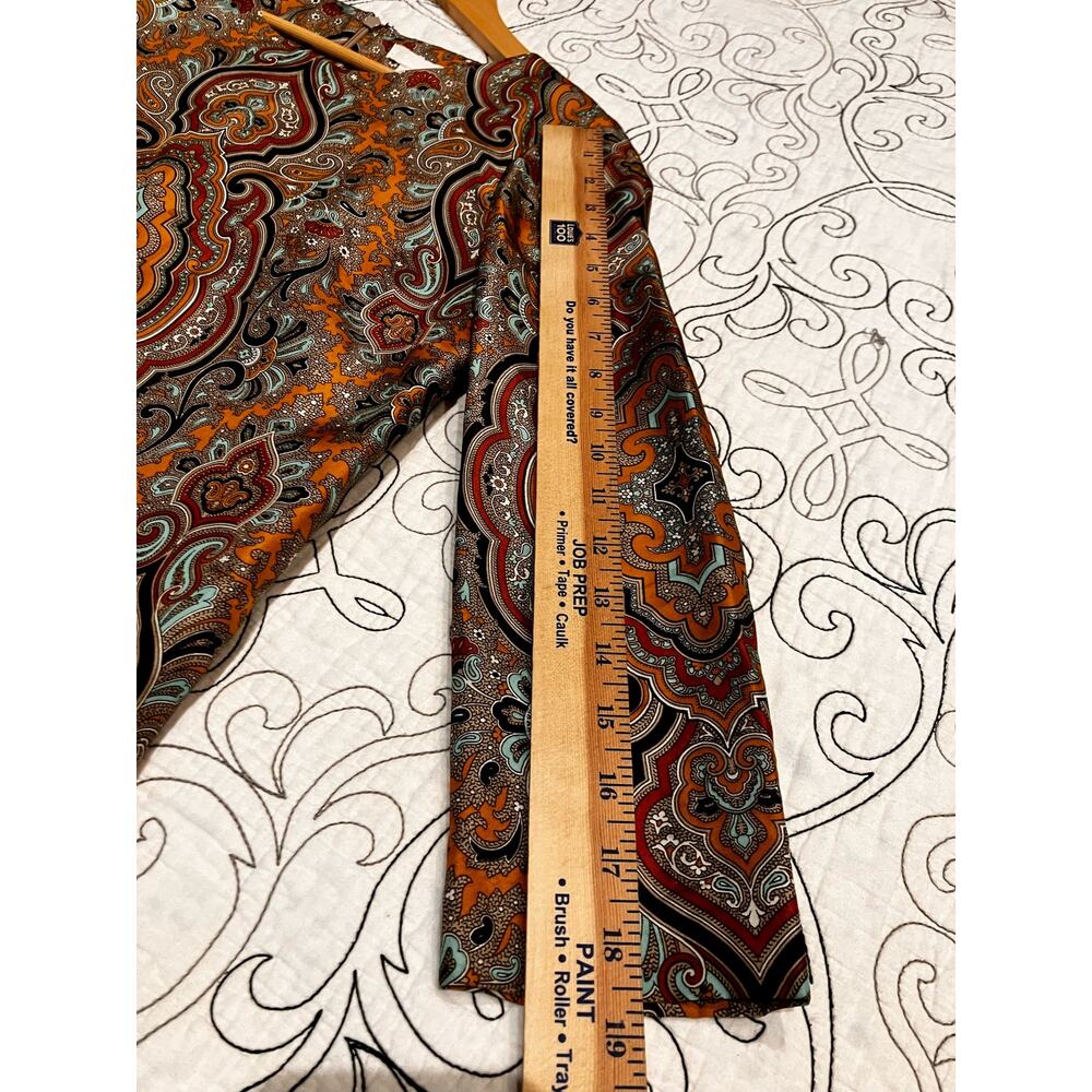 J. Crew Silk Dress Sz 0 Brown Tan Black 3/4 Sleeves Pockets Zip Up Shift Pattern - Picture 8 of 8